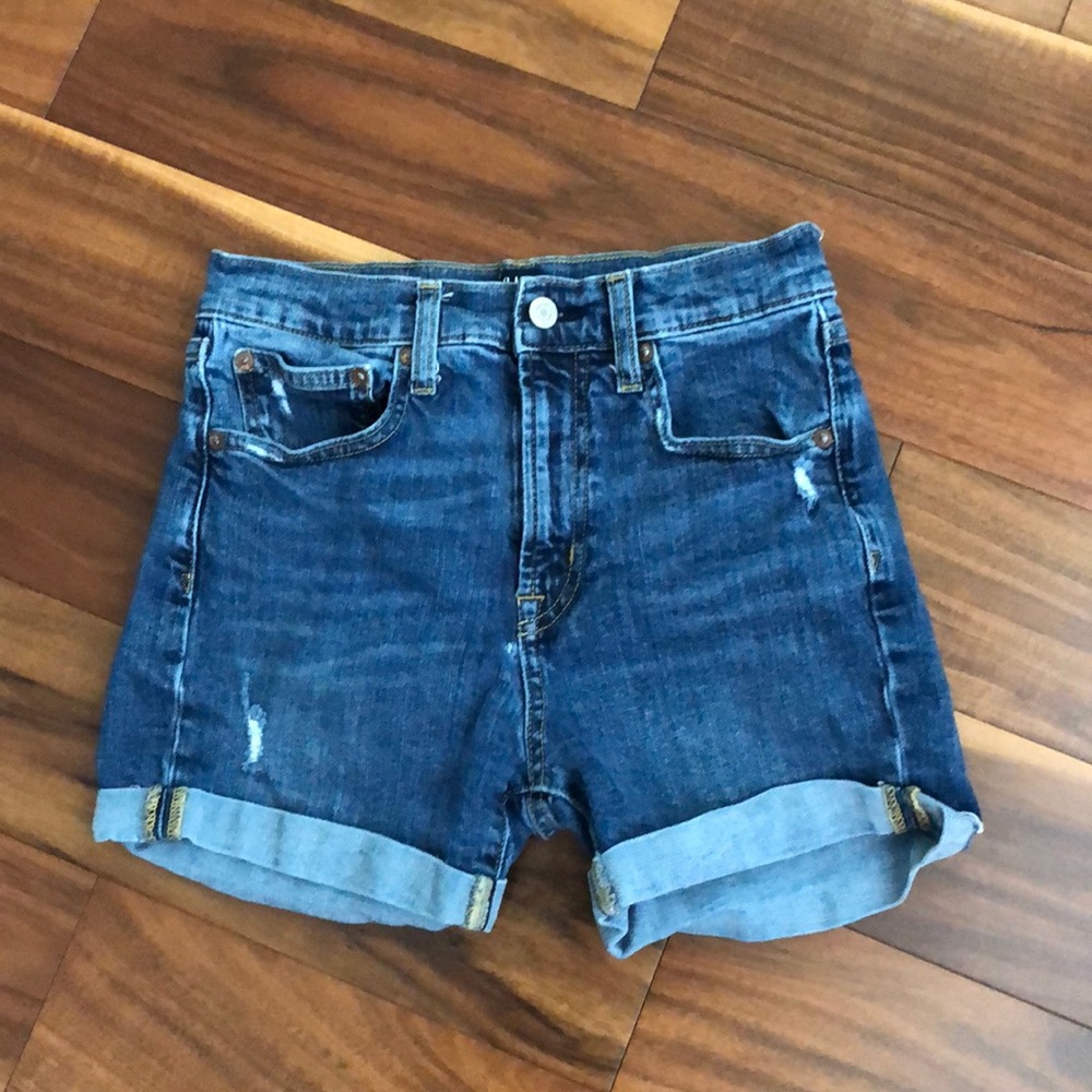 GAP HIGH RISE 4” SHORTS DISTRESSED CUFFED 5 POCKET SIZE 0/25P